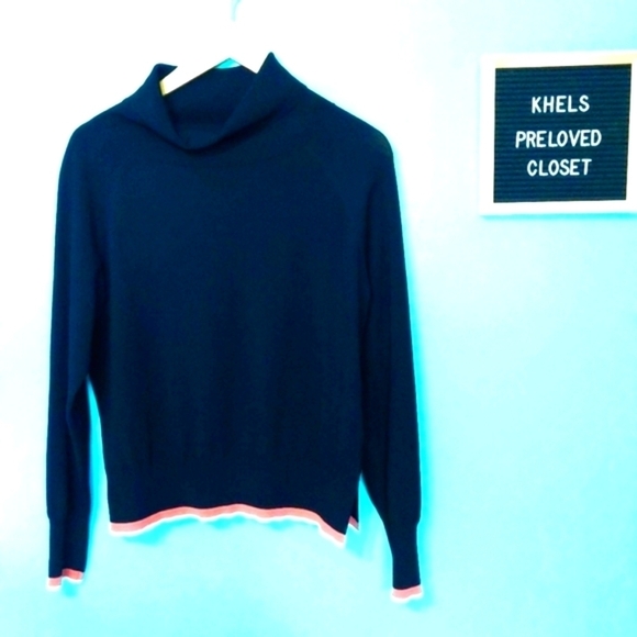 Aritzia Wilfred Free Black Turtleneck Pink Stripe Hem, XS - Picture 1 of 10